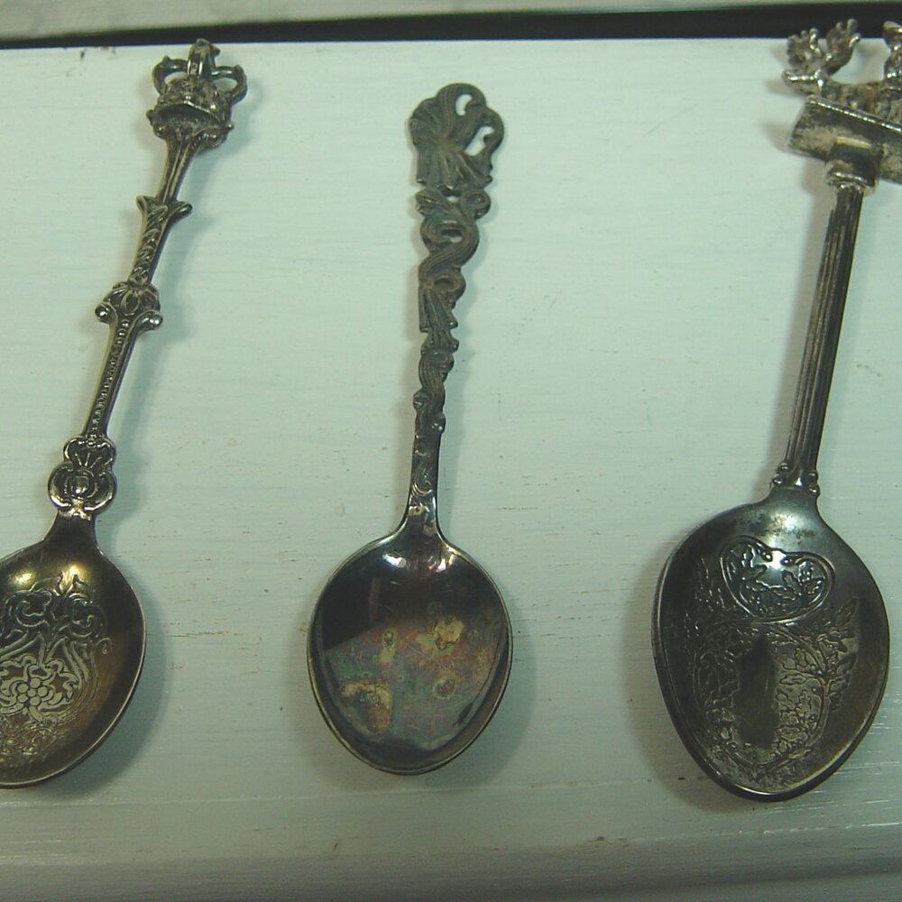 3 collector spoons-crown & caribou tops--EPNS & silver plated